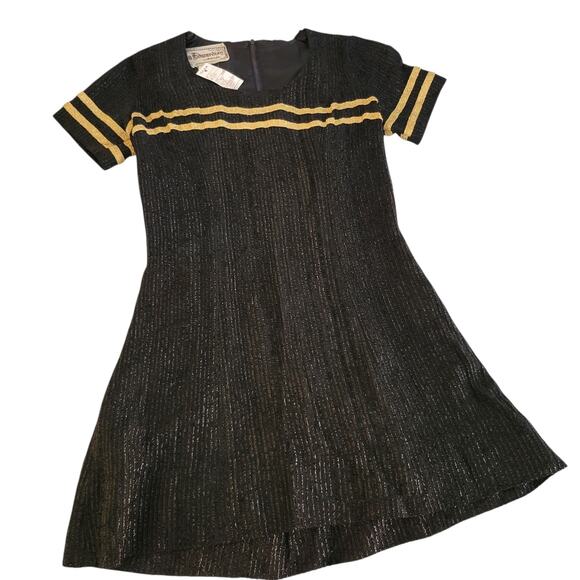 Flawed 1960s 70s Vintage Young Edwardian Micro Mini Black Lurex Dress Size XXS - Picture 8 of 8
